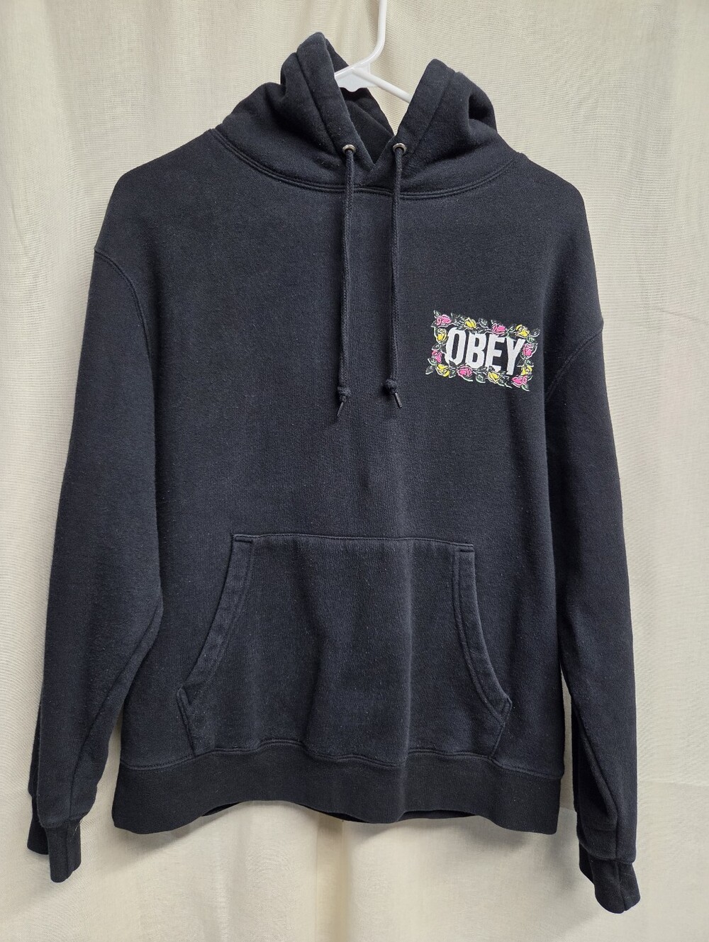 Obey Men's Black Hoodie with Floral Logo